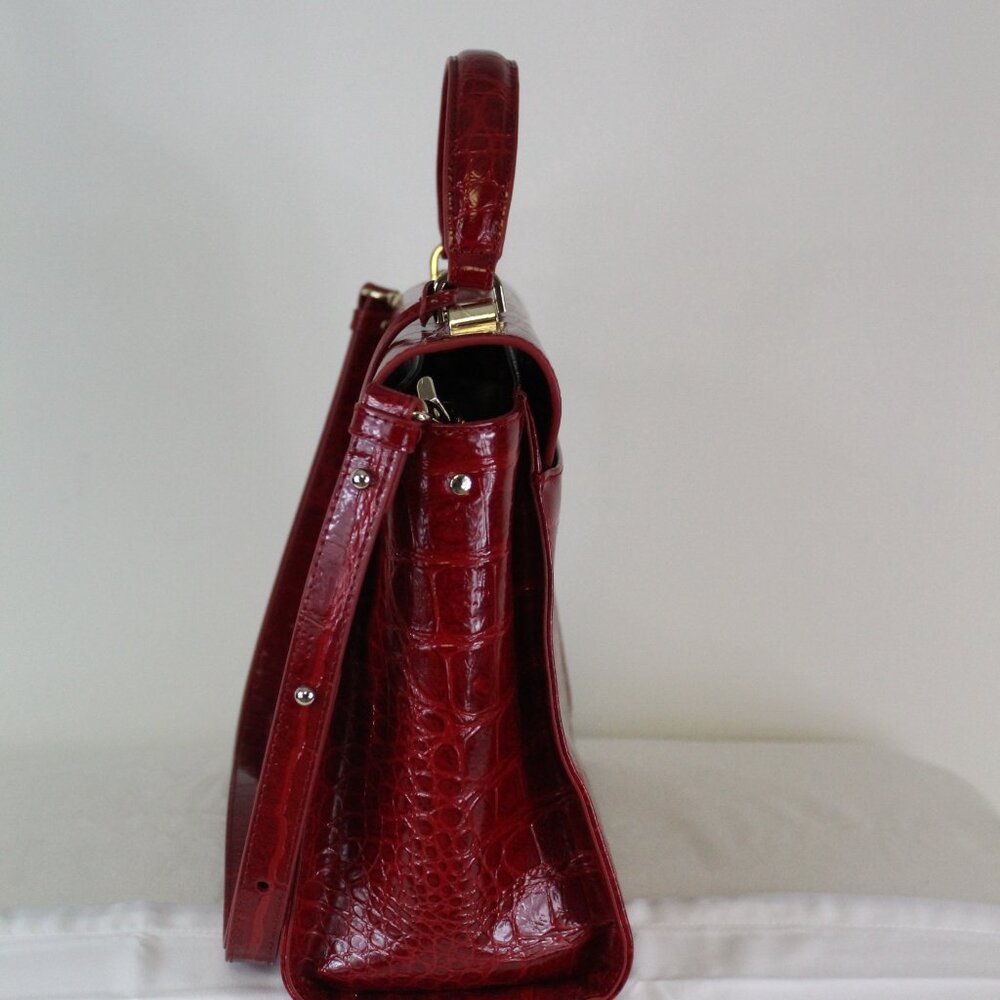 Brahmin Adrian Satchel Red Melbourne Croc Embossed Leather NWOT Dust Bag Cross - Picture 4 of 11